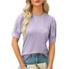 Women Button Puff Sleeve O Neck Breathable Solid Color Pullover T Shirt Blouse Top