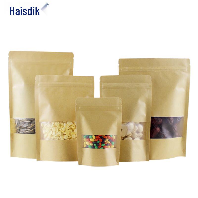 Haisidike HKZ-140 Self-Sealing Frosted Window Kraft Paper Bags 14x20+4 cm, 28mil (100 Count)