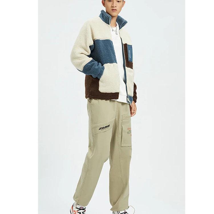 Li-Ning BadFive Basketball Series Plush-Lined Warm Color-Block Loose Jacket Men Jacket Fog-Khaki Limestone-Blue Umber AFDR703-1
