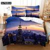 3D Digital Printing Fashion Design Night View Bridge Bedding Set, Queen Size Duvet Cover Set
