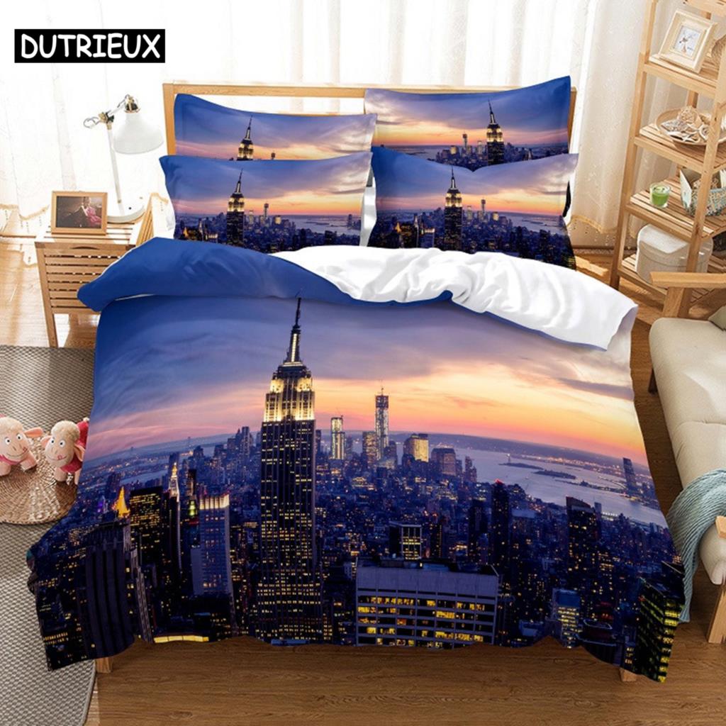 3D Digital Printing Fashion Design Night View Bridge Bedding Set, Queen Size Duvet Cover Set