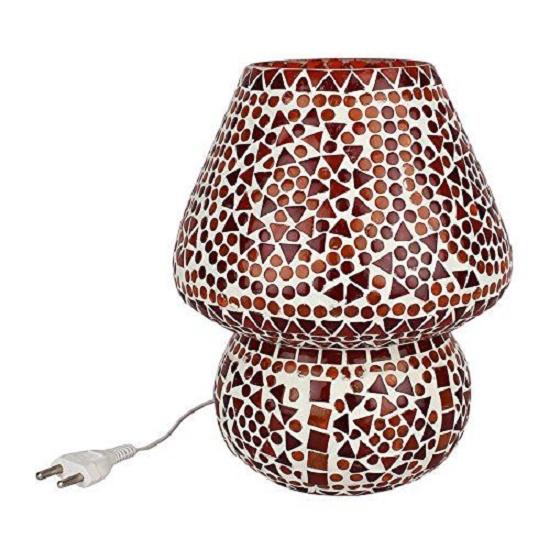 Mushroom Shaped Glass Table Lamp for Bedside Living & Home Decoration Turkish Lamp (Red, 6.5 Inches, Bulb Not Included).