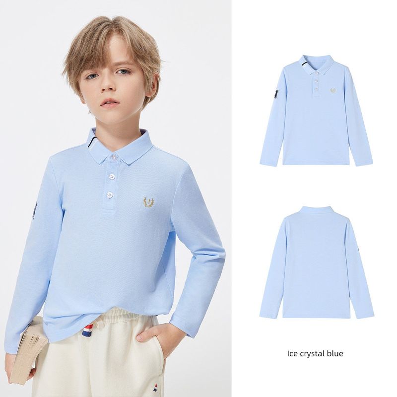 Navigare Italian Small Sailboat Summer Boys  Polo Shirt Short-Sleeved T-Shirt 2026 New Casual Top Casual Outing-Ice Crystal Blue([Long Sleeves]) 160