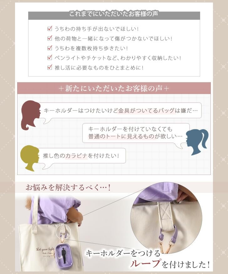 Tote Bag for with Wide Large Storage Size F [JOKnet] Mail-order Fans, Oshikatsu, Loops, Multi-Storage, Gusset, Capacity, Pockets, Ivory,