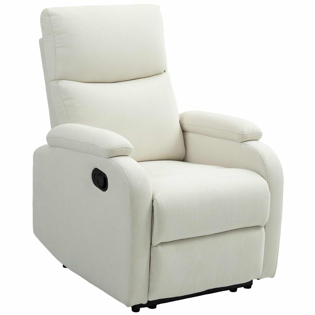 Manually Reclining Armchair to 60 degrees Extra Padded in Fabric with Footrest, Cream