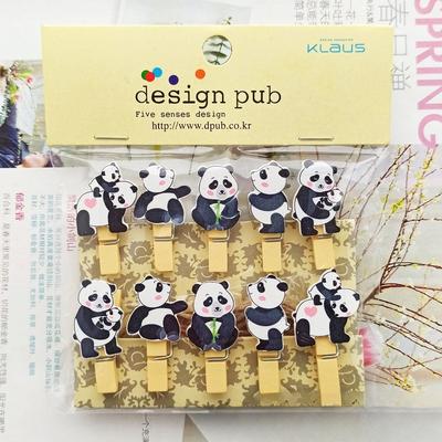 Dessin Animé Panda Parent-enfant Art Floral Boutique de Fleurs Carte Notes Maternelle Travail du Bois Maison Photos Mini Pinces en Bois