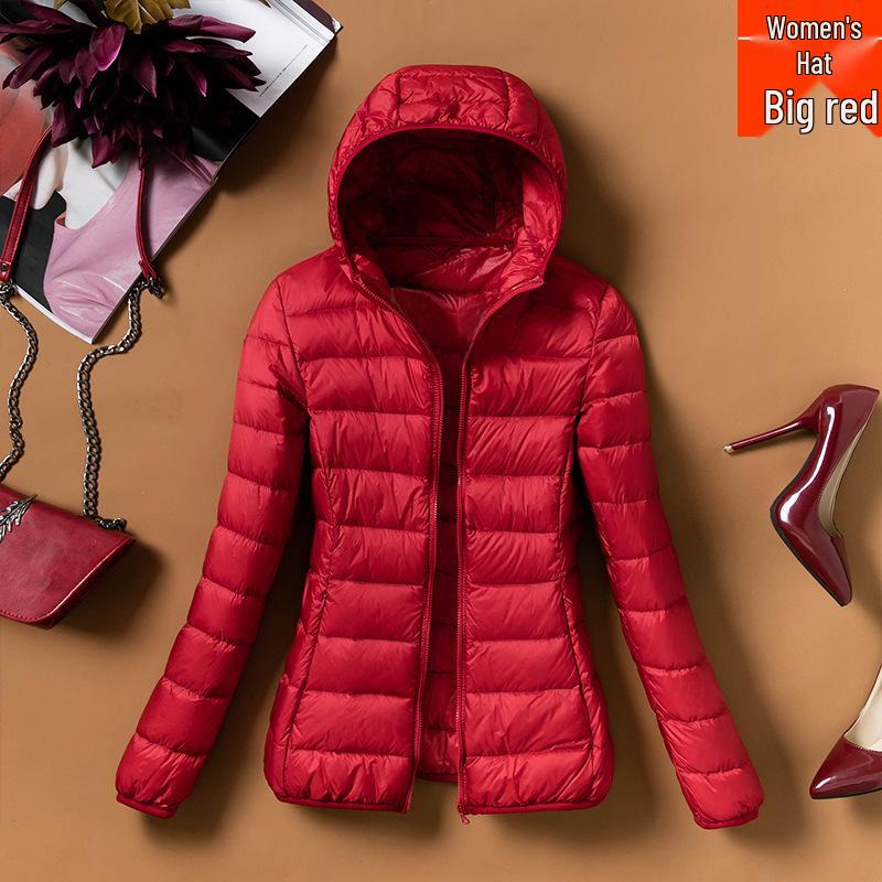 2023 Women's Lightweight Hooded Slim Down Jacket - Short, Fashionable, Plus Size, Autumn/Winter Outerwear