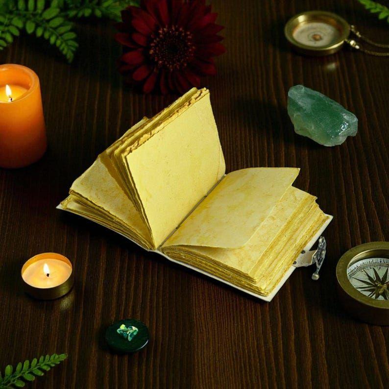 Golden Lotus Leather Journal: Handmade Book of Shadows, Witchy Grimoire