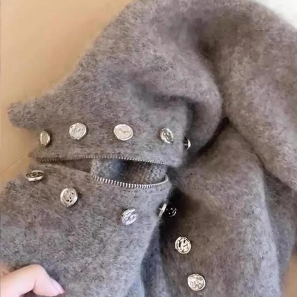 Damen Herbst Lässiger Reißverschluss Y2k Cardigan Pullover Design Zweireihige Jacke