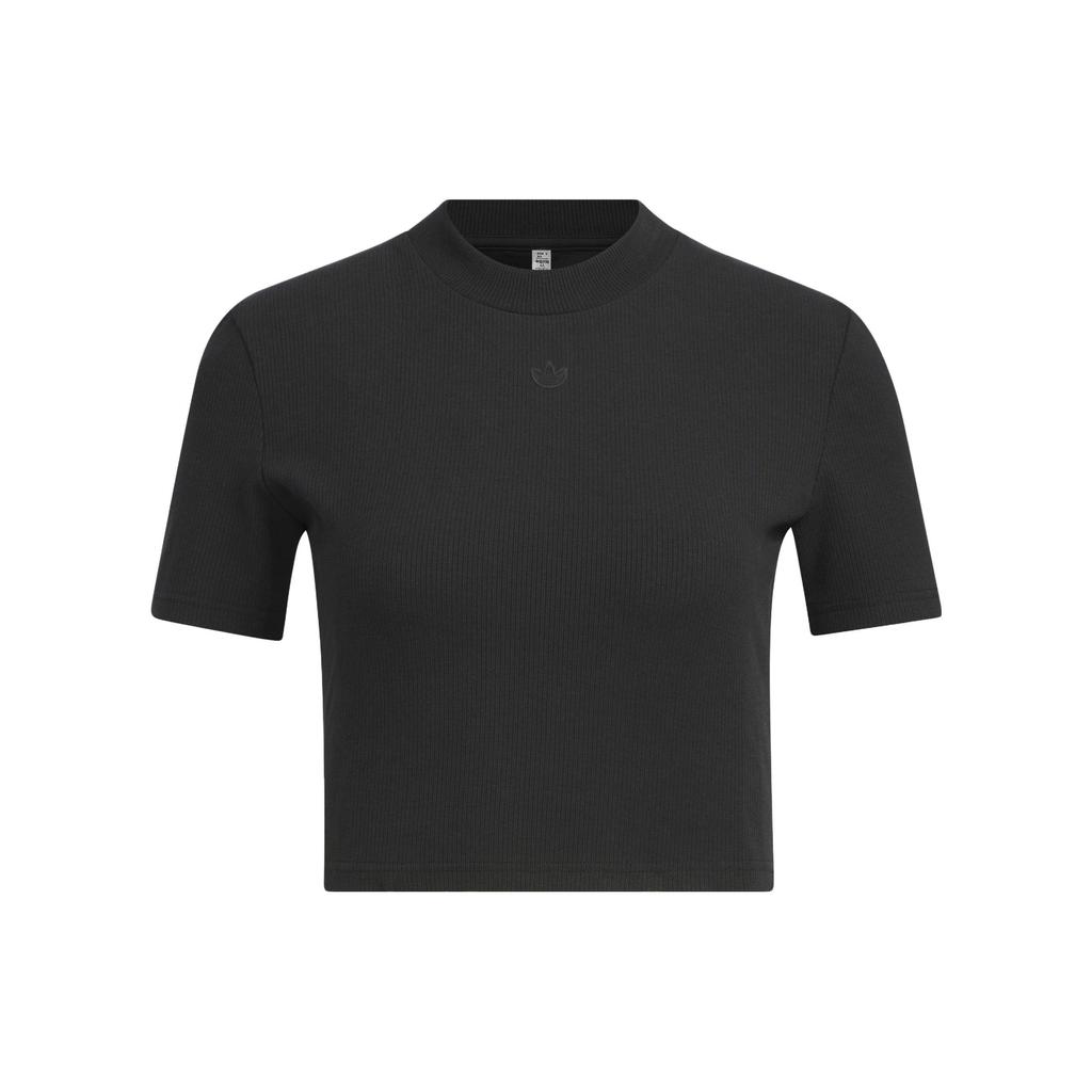 Adidas Originals Adiclub Crop Top with Logo Embroidery, Ribbed Knit, Round Neck, Short Sleeve Women Tops Black IP1788