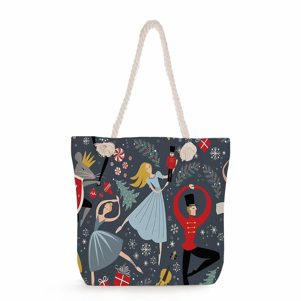 Ballet Print Thick Rope Single-shoulder Beach Bag 7246 CLE