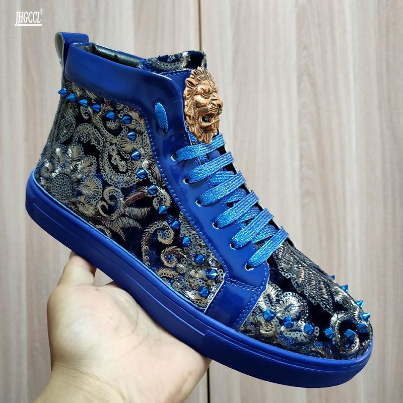 Fashion Men's Fashion Casual Short Ankle Boots Spring and Autumn Rivets Luxury High Top Shoes A7