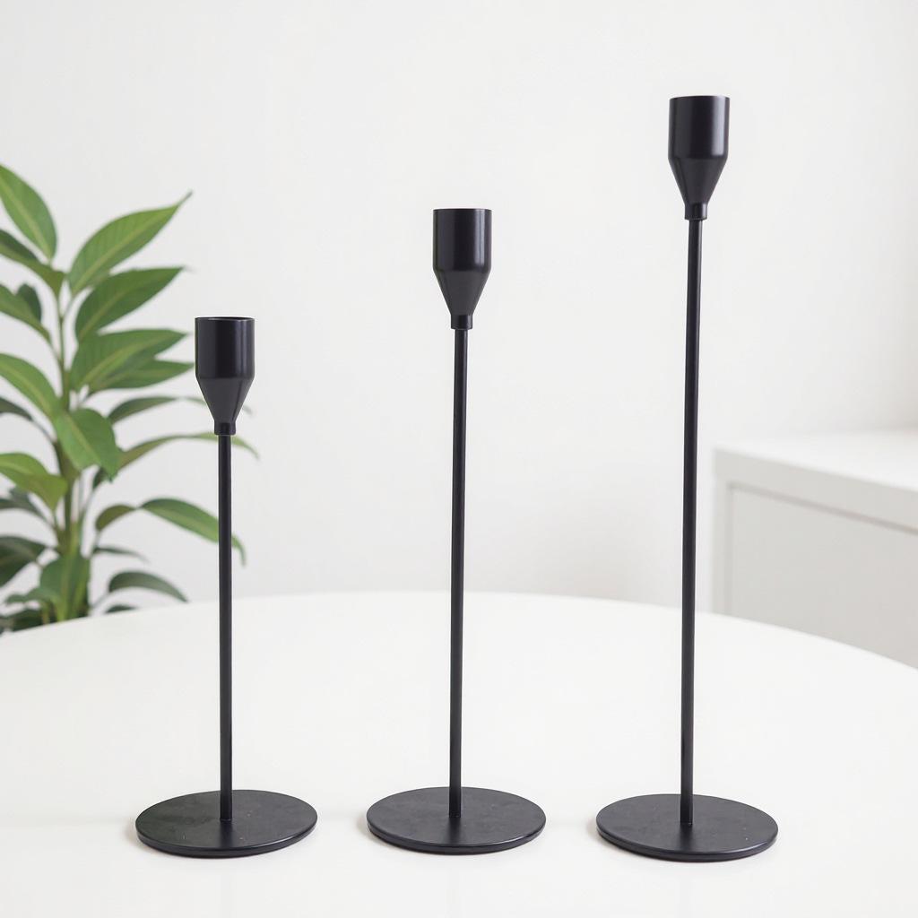 European Style Candle Holder Set: Elegant Metal Three-Piece for Dining Table or Wedding Decor.