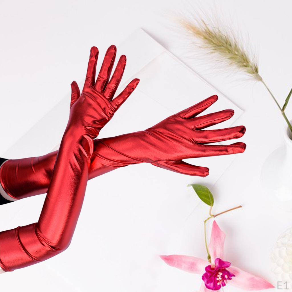Lange Lederhandschuhe für Damen Kunstleder Lack PU Oper Glänzend Paar Finger Cosplay Passend