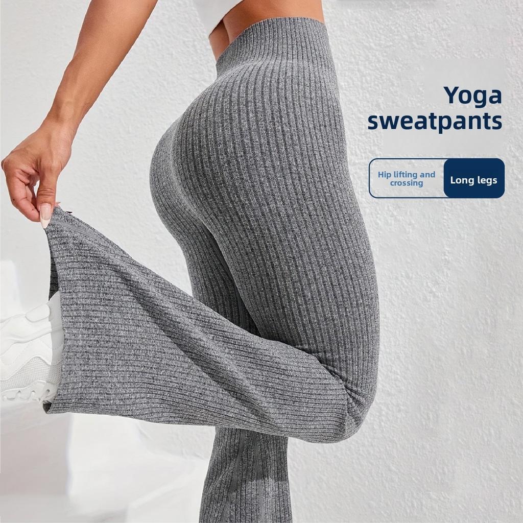 Spring and Autumn Women's High Waist and Abdominal Compression for Slimming, Three Dimensional Texture, Wide Thread Bellbottom Pants, Fitness