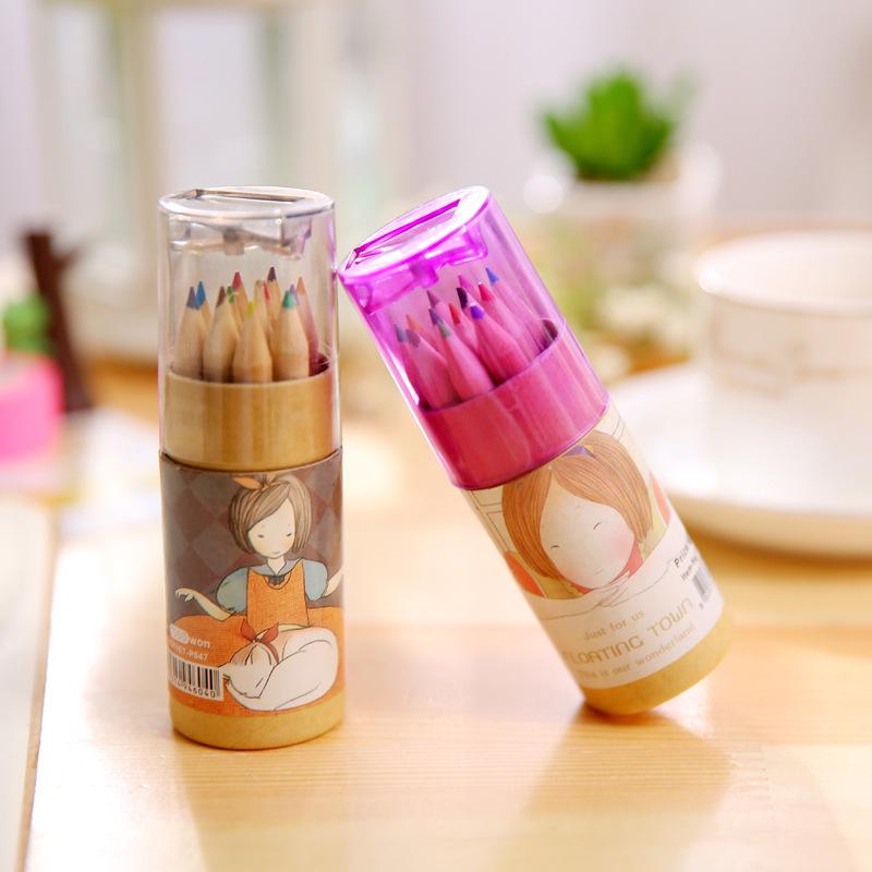 Children's 12-Color Cartoon Mini Colored Pencils Set for Elementary School Art