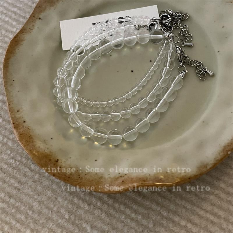 Niche Transparent White Crystal Beaded Necklace Femininity Simple In Sweet Clavicle Chain Versatile High Sense Neck Chain