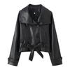 2025 autumn and winter new European and American cross-border women's clothing double-breasted short lace-up leather jacket jacket w017 324