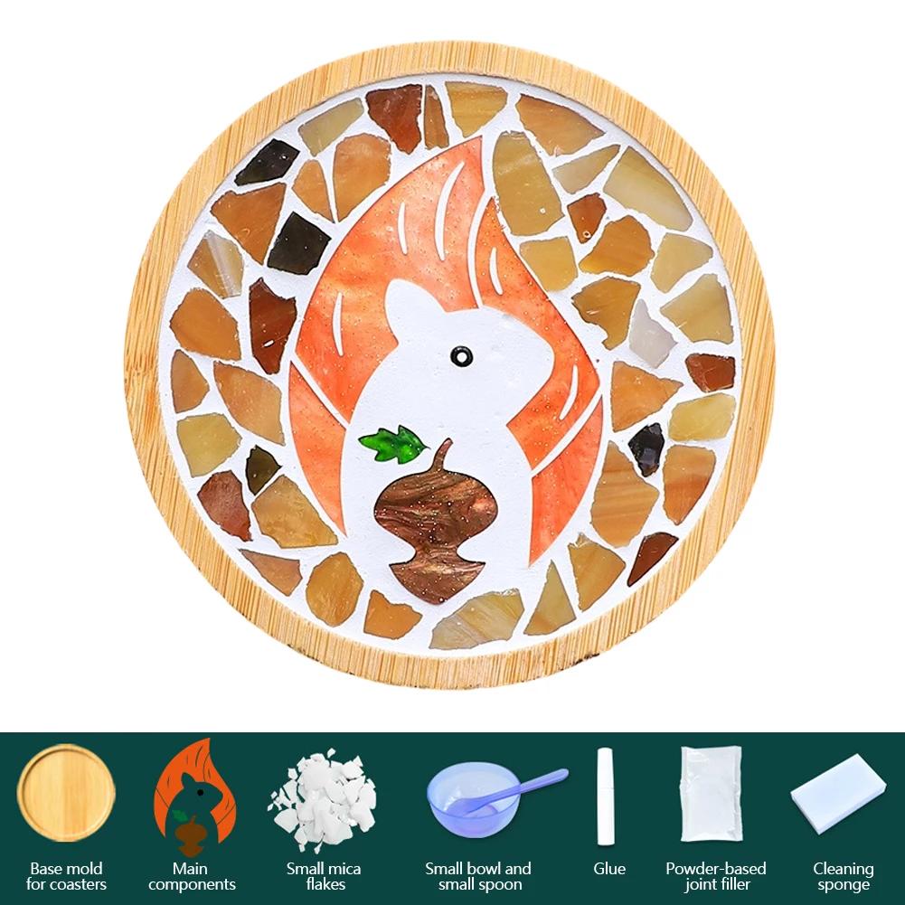 Heat-resistant Cup Mat Fruit/Animals Mosaic Coasters Handmade DIY Bamboo Mica Pad Creation Handicraft