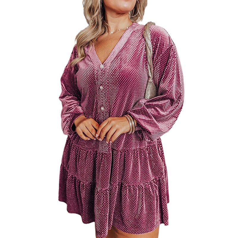 

Shiying Elegant V-Neck Layered High Waist Plus Size Dress & Skirt Combo for Women 2X фиолетовый