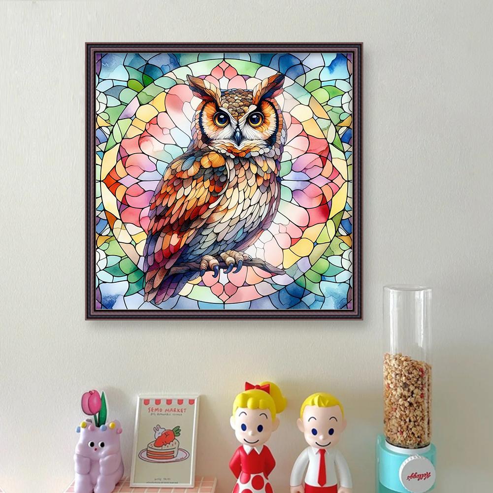 Full Embroidery Eco-Cotton Thread 11CT Print Stain Glass Owl Cross Stitch