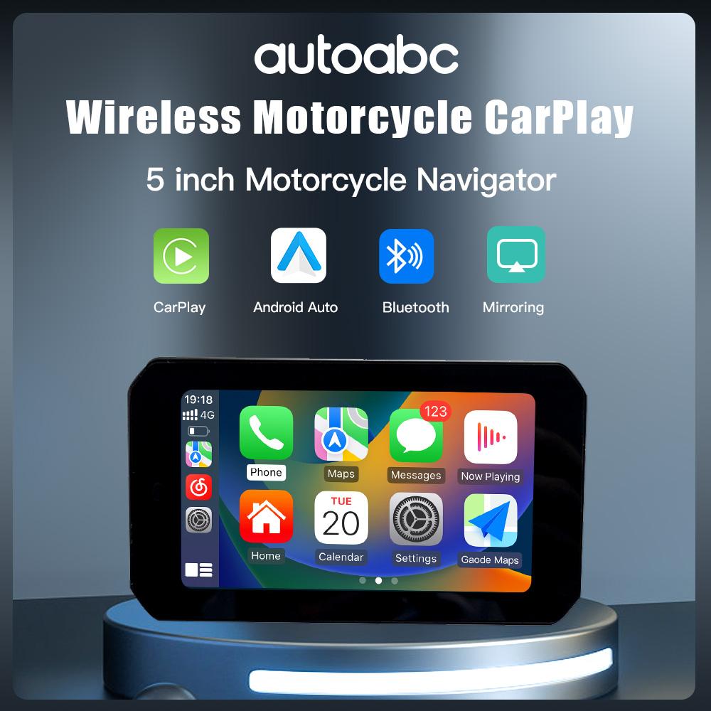 AUTOABC 5 Inch Portable GPS Navigation Motorcycle Waterproof Carplay Display Motorcycle  Android Auto IPX7 GPS Screen