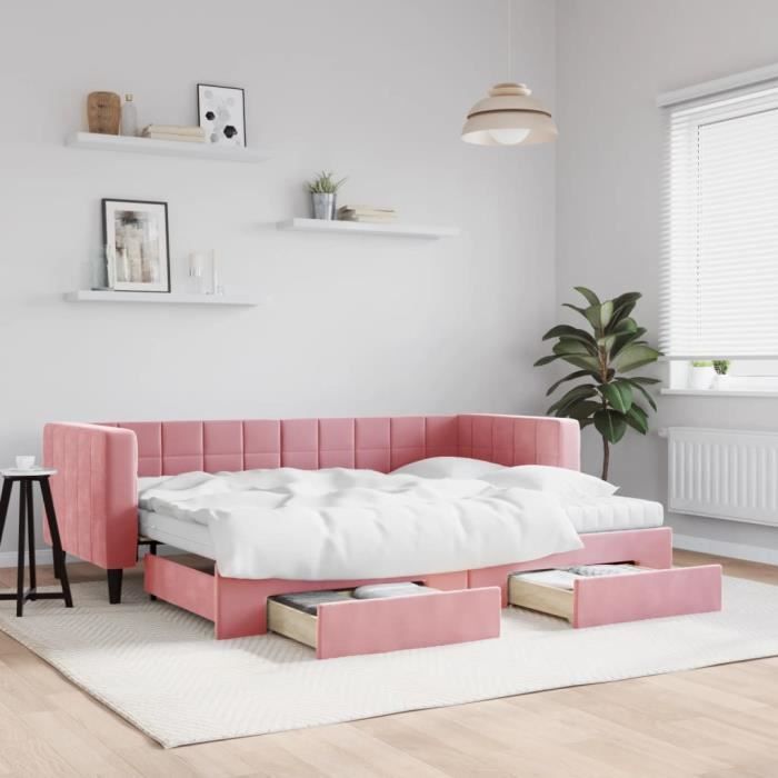 VidaXL Daybed with Trundle and Drawers Pink 80x200 Cm Velvet 3196759