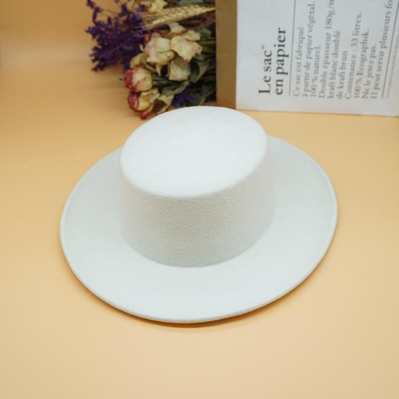 French Celebrity Retro Bow White Wool Woolen Flat Top Top Hat Women'S Autumn And Winter Foreign Trade Wide Brim British Versatile Felt