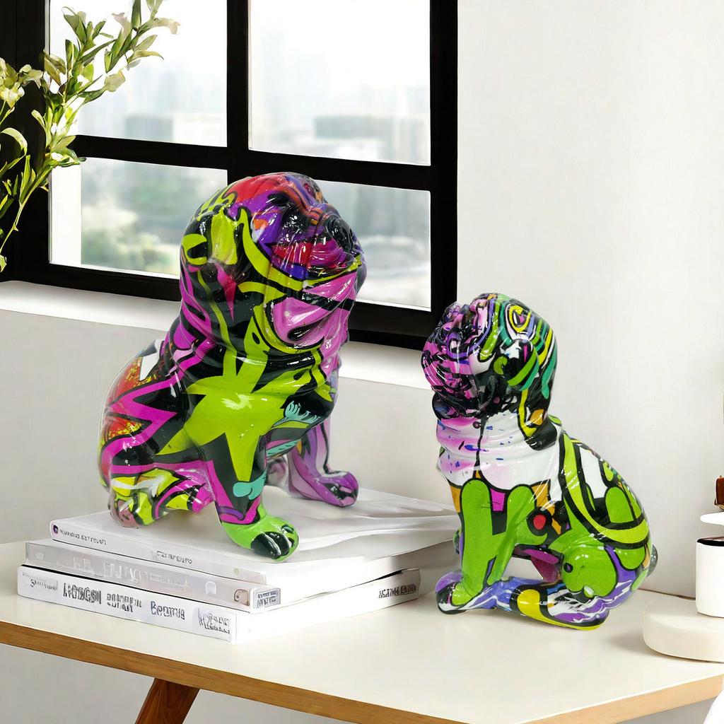 Colorful Sitting Top Posture Set of Two-eagle Dog Resin Crafts Home Use Living Room Decoration Porch Space-saving Ornaments