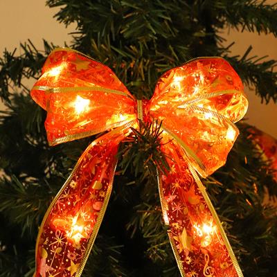2M Christmas Glowing Bows with Lights Decor Xmas Tree Topper Ribbons Bow Xmas Ornament for Home Bows String Lights Natal Navidad