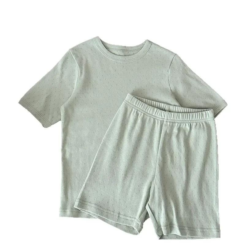 2025 Summer Kids' Breathable Cotton Pajamas - Unisex Solid Color Home Set