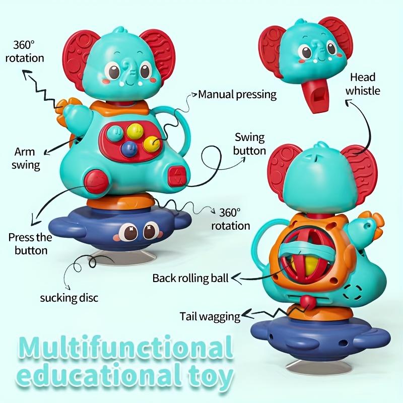 Blue elephant gyro toy with a huge suction cup that can rotate 360 degrees, promoting parent-child interaction