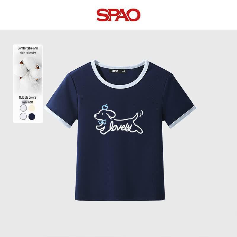 SPAO Korean Style Color-Block Puppy Crew Neck T-Shirt S