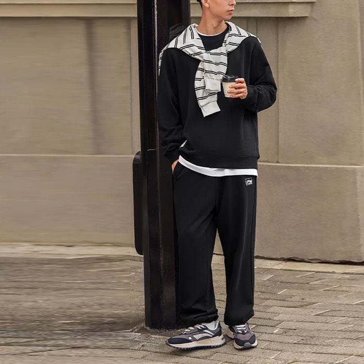 Li Ning Sports Lifestyle Series Letter Mid Waist Fleece Cuffed Knitted Sweatpants Men Bottoms AKLTB23-5