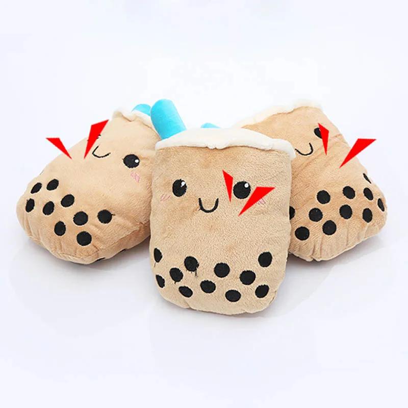 Cute Milk Tea Shaped Plush Pets Dog Squeaky Toys Funny Bite-resistant Molar Puppy Chew Toy Small Large Dogs Supplies