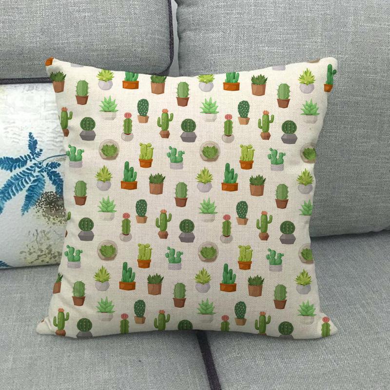 Green Plant Cactus Pattern Digital Printing Short Plush Pillow Covers For Car Sofa Office Cushion Cover Home Goods 60X60Cm