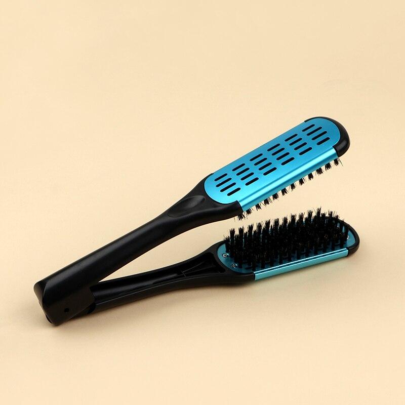 1 Pcs Pro Hairdressing Straightener Nylon Hair Straightening Double Brushes V Shape Comb Clamp Not Hurt Styling Tools