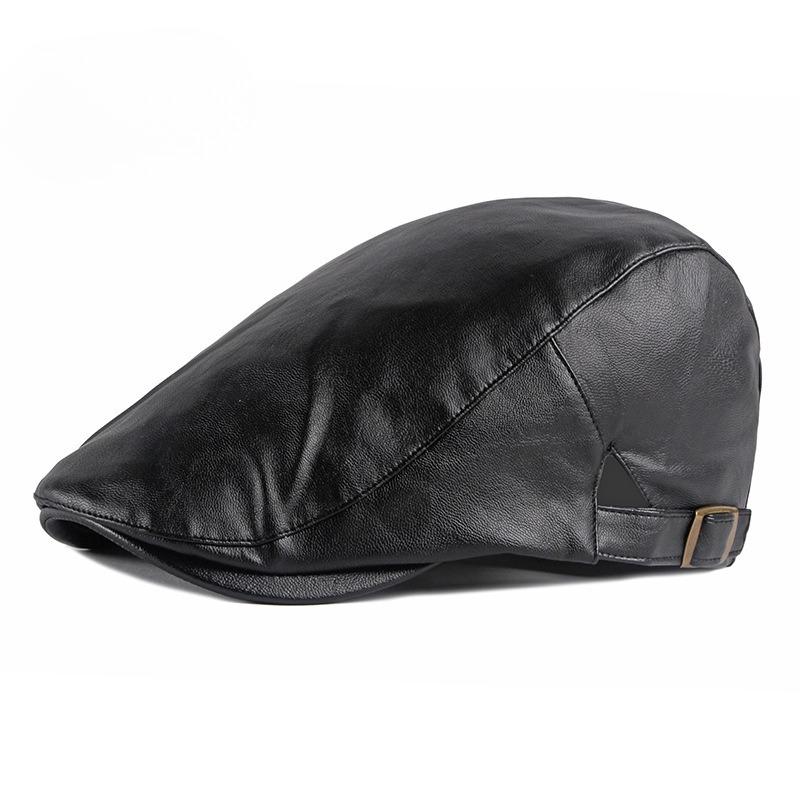 Vintage PU Leather Flat Cap for Men Women British Style Beret Autumn Winter Warm Newsboy Cap Fashion Adjustable Duckbill Hat