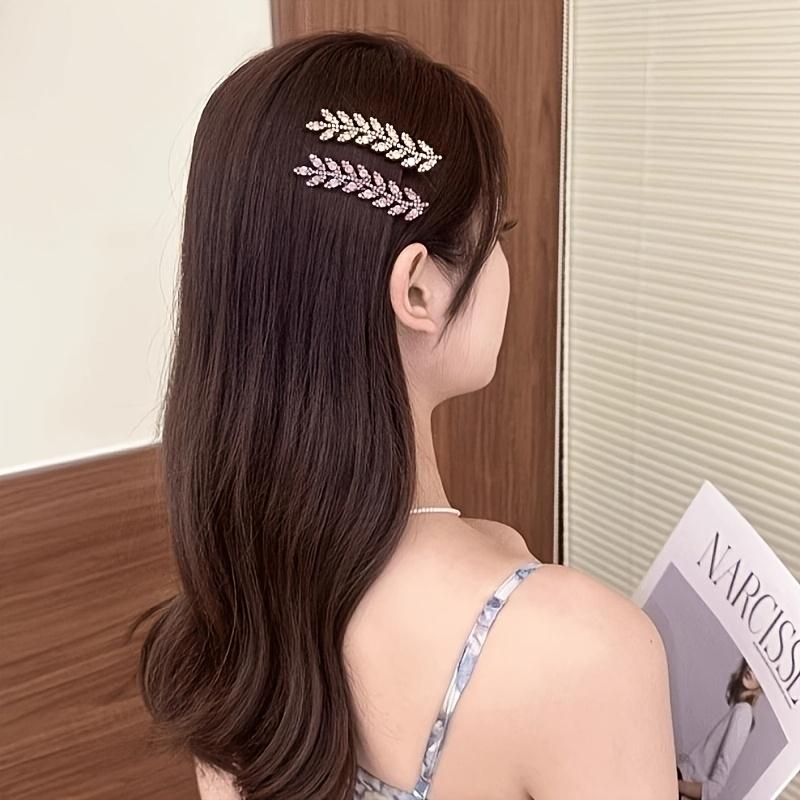 Vintage Elegant Alloy Wheat Ear Hairpins Crystal Embellished Leaf-Shaped Hair Clips Solid Color Duckbill Ideal for Valentine'S Day Gift