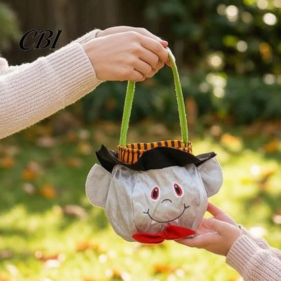 Atmospheric Photo Props Halloween Candy Bags for Kids, Trick or Treat Handbag with Handle, Spooky Cute Cartoon Pattern Witch Ghost Black Cat