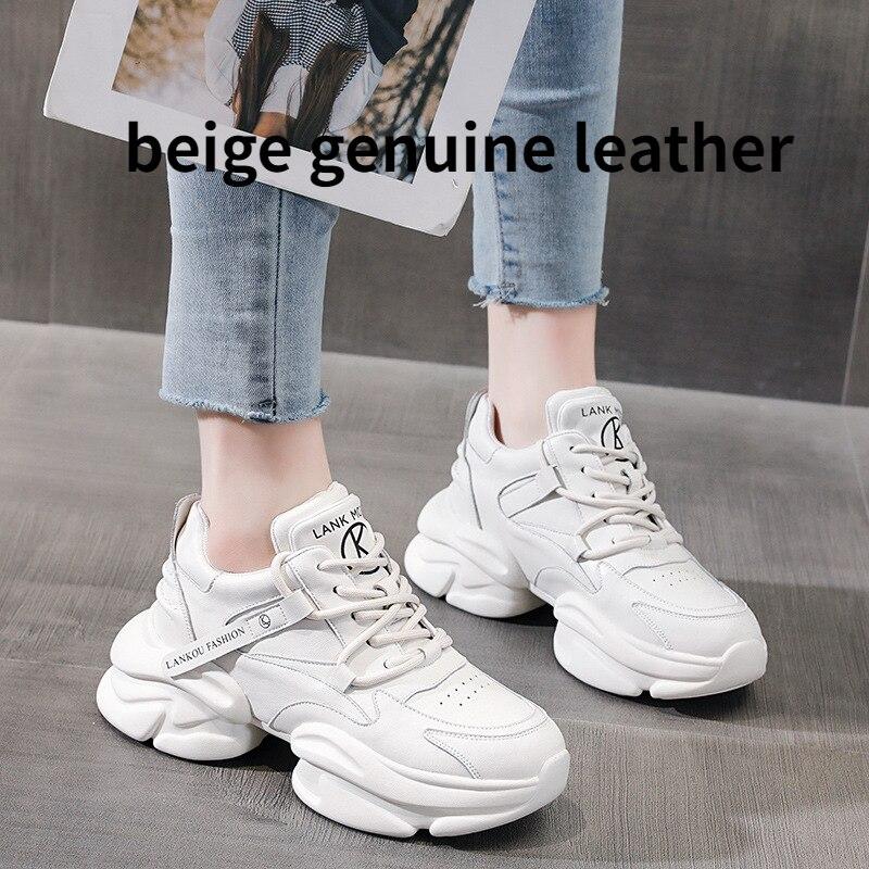 Fujin 7cm Air Mesh pravá kůže Dámské Prodyšné Ležérní Platforma Móda Tenisky Léto Podzim Jaro Robustní Tenisky Boty