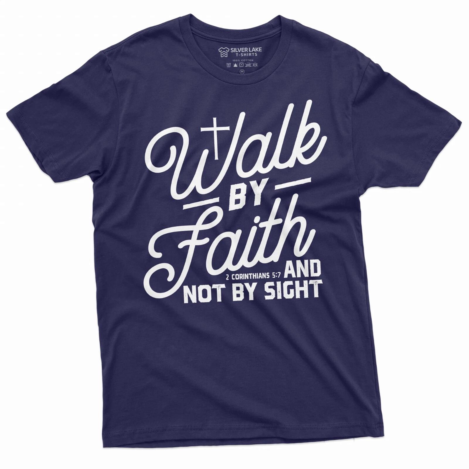 Walk by Faith Mens Jesus Christ Tee Shirt Womens Unisex Christian Tee God Shirt M
