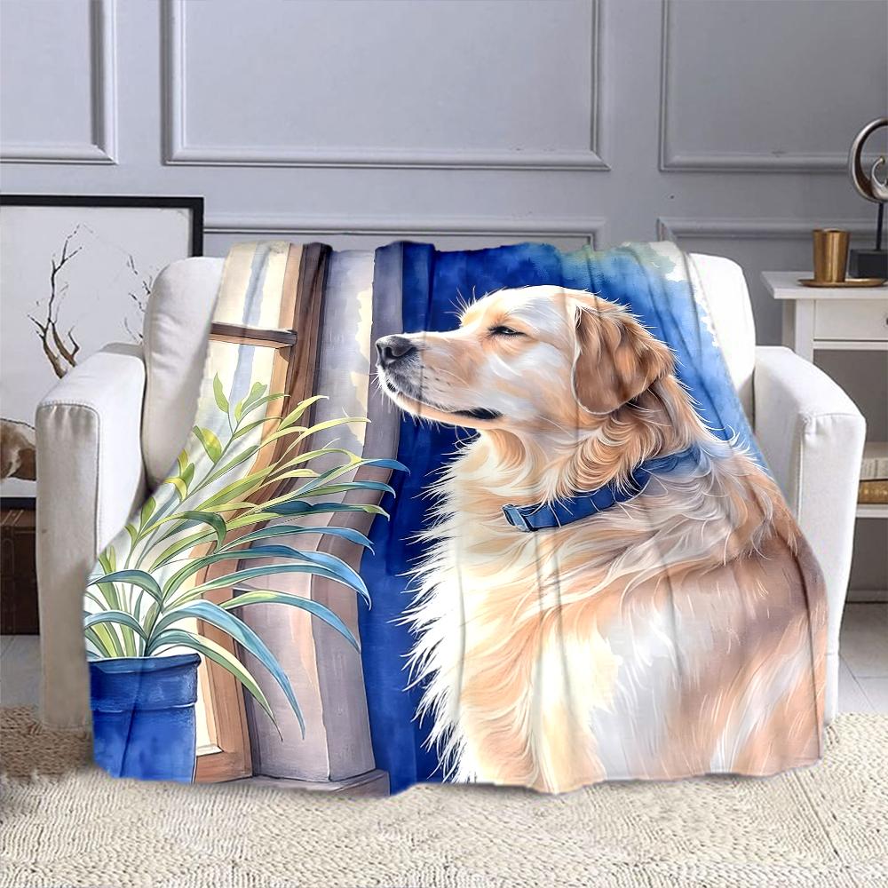 Golden Retriever by the Window Patterned flannel blanket perfect for the bedroom living room, sofa, or a little nap