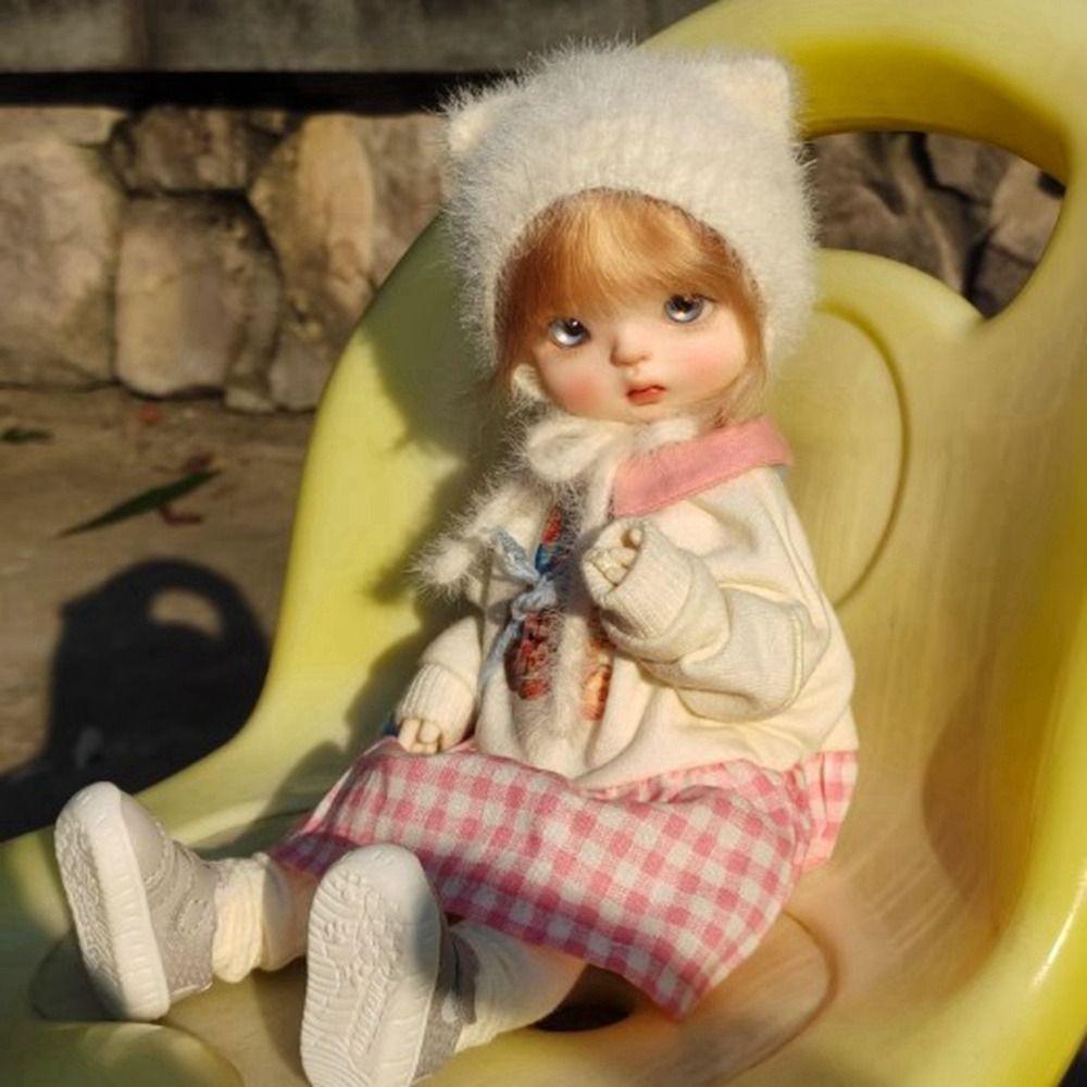 Módní chlupatá čepice s kočičími uši DIY ručně pletená vlněná čepice šála pro panenky 1/4 1/6 BJD 30/45cm