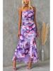 2025 Women's One-Shoulder Elastic Print Dress - European & American Spring/Summer Collection