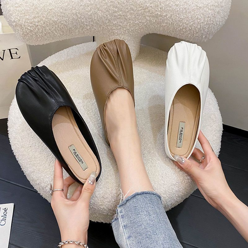 Baotou half slippers women's summer outer wear 2025 new Muller shoes lazy pleated women's flat cool slippers