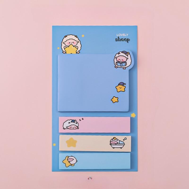 10Pcs Blue Series Combination Index Sticky Notes, 80 Pads Each (20 × 4 Designs), Cute Sleepy Sheep Index Sticky Notes, Self-adhesive