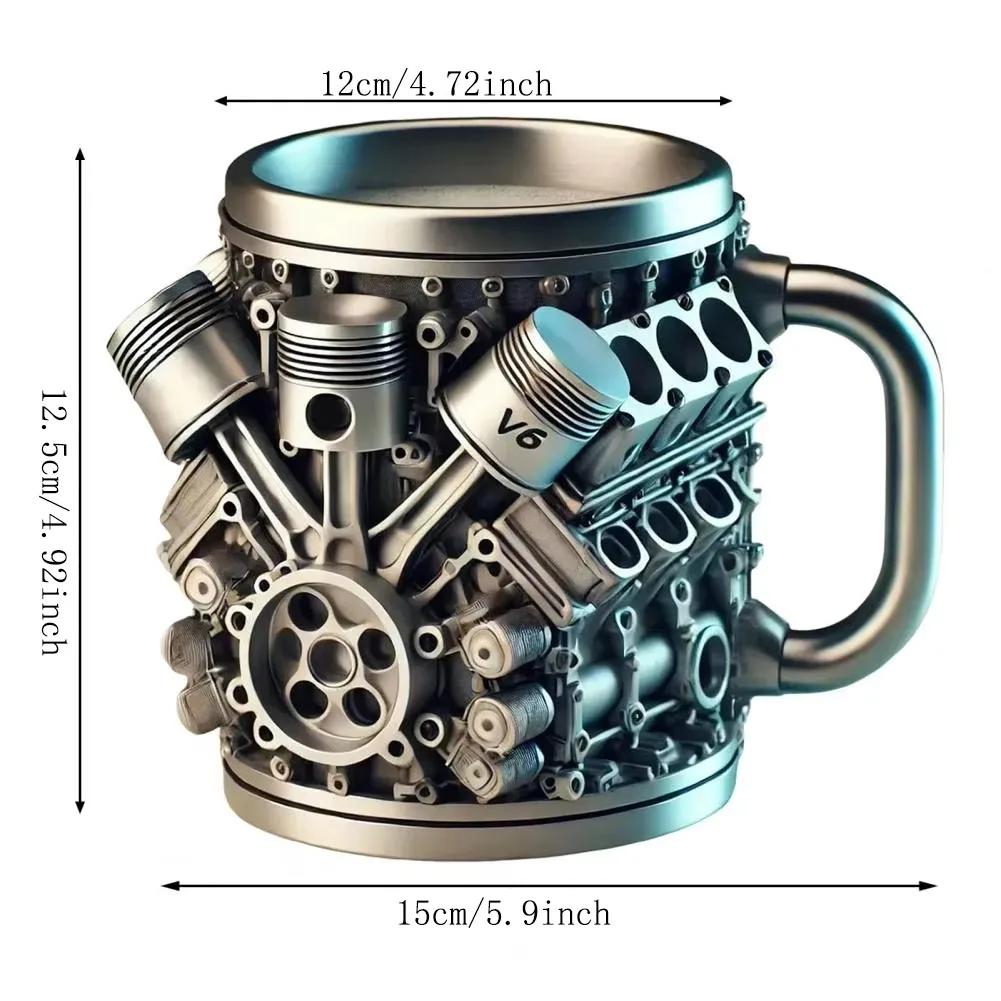 Stainless Steel &ResinCup V8 & V6,Engines Design Mug, Durable & Stylish Rust-Proof Coffee Mug for Car Enthusiasts & Novelty Gift