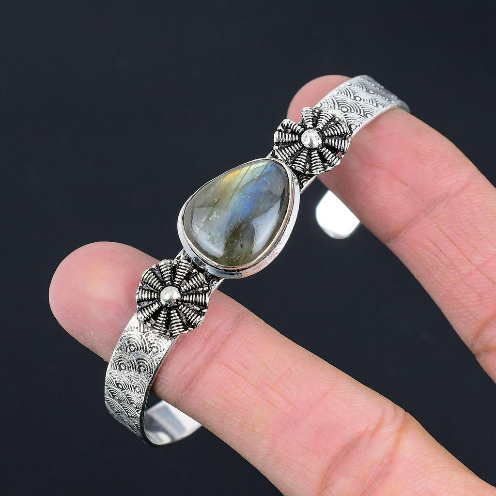 Womens day Deal 925 Silver Labradorite Gemstone Mother Anniversary Trendy Bangle