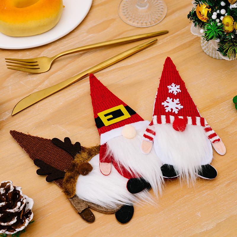 Decor Christmas Charming And Fork Holder Set Featuring Knitted Gnomes For A Magical Table Holiday